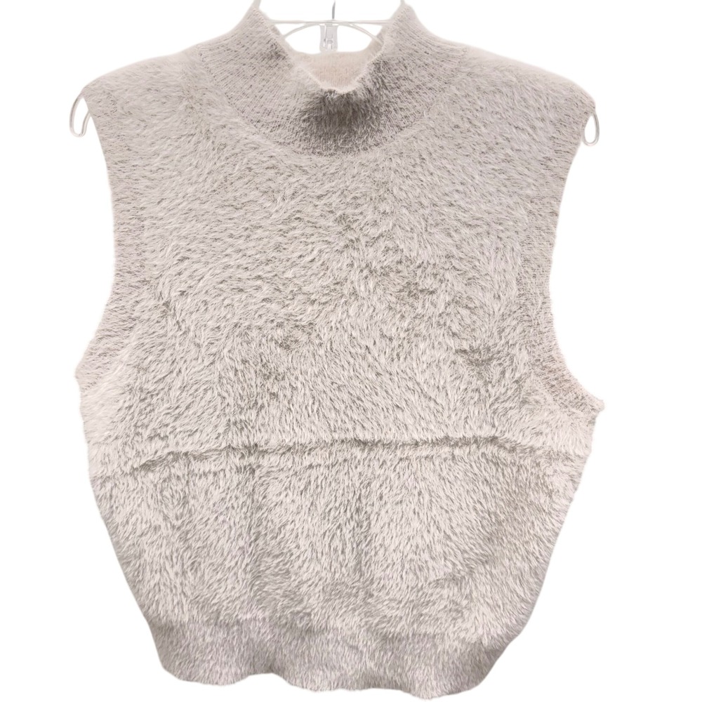 Bailey 44 Mock Neck Sweater Vest Tan Women's Sz. Large Fuzzy Minimalist Preppy